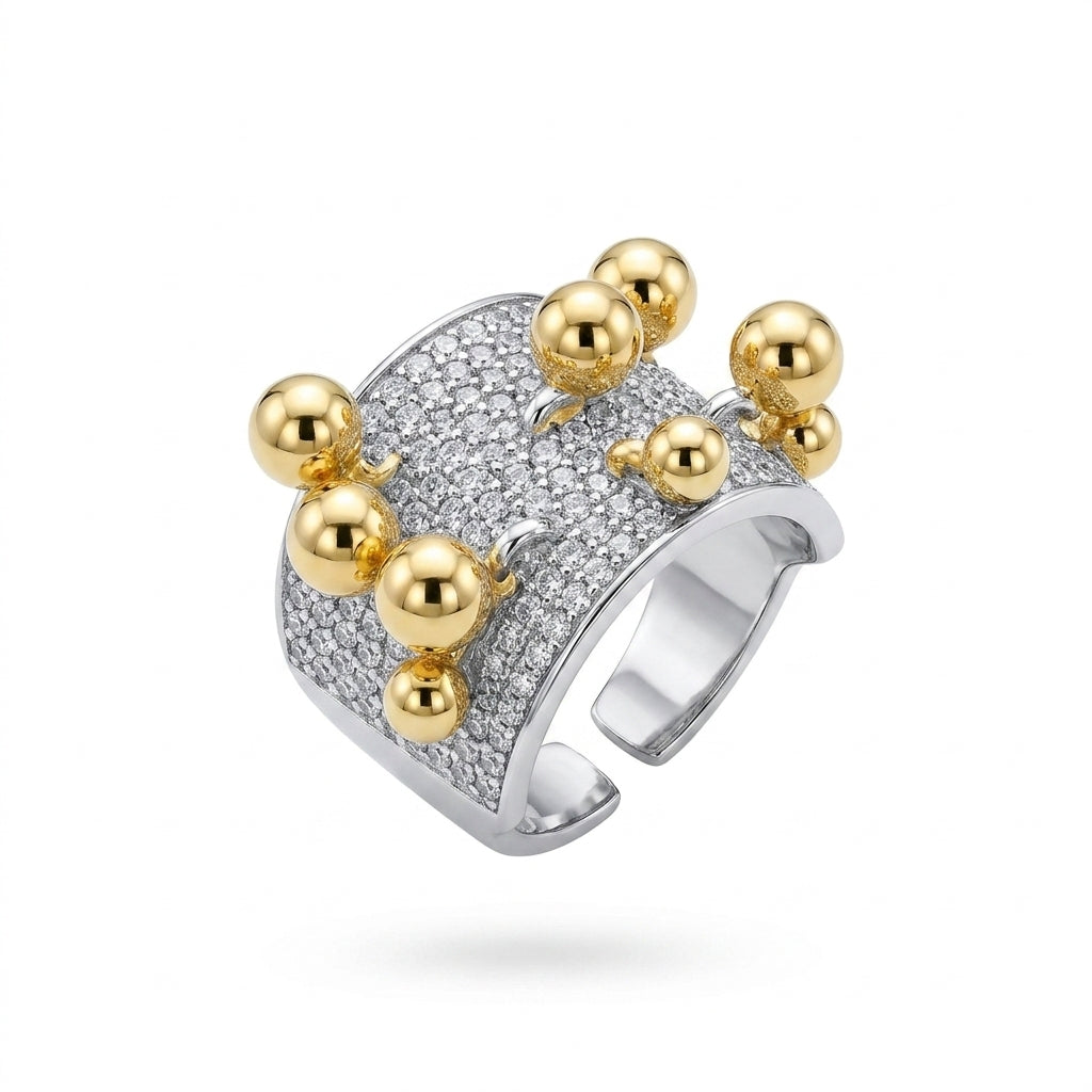 Mixed Metal Pavé Sphere Ring