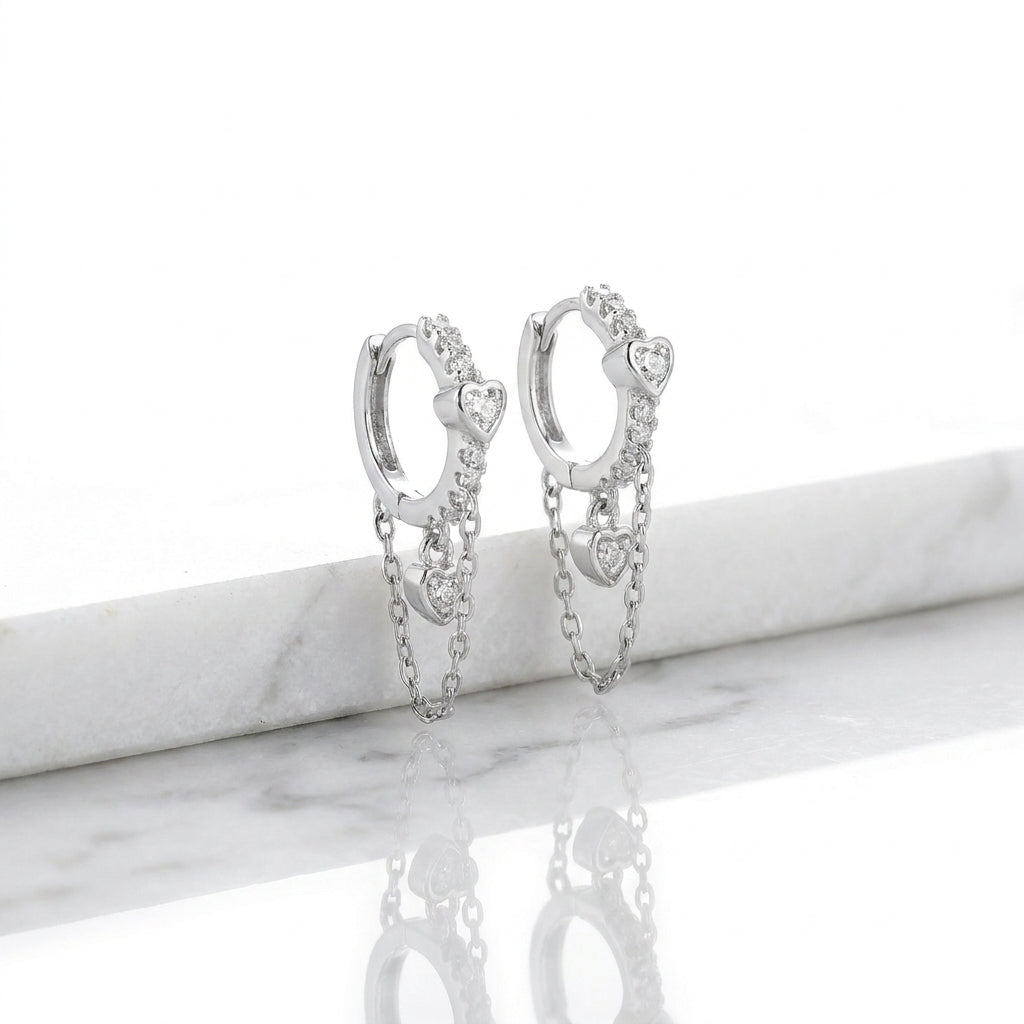 Heart Chain Huggie Earrings