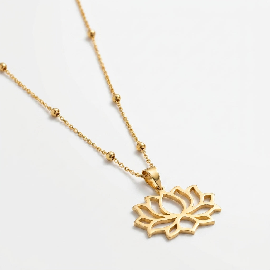 Golden Lotus Pendant Necklace