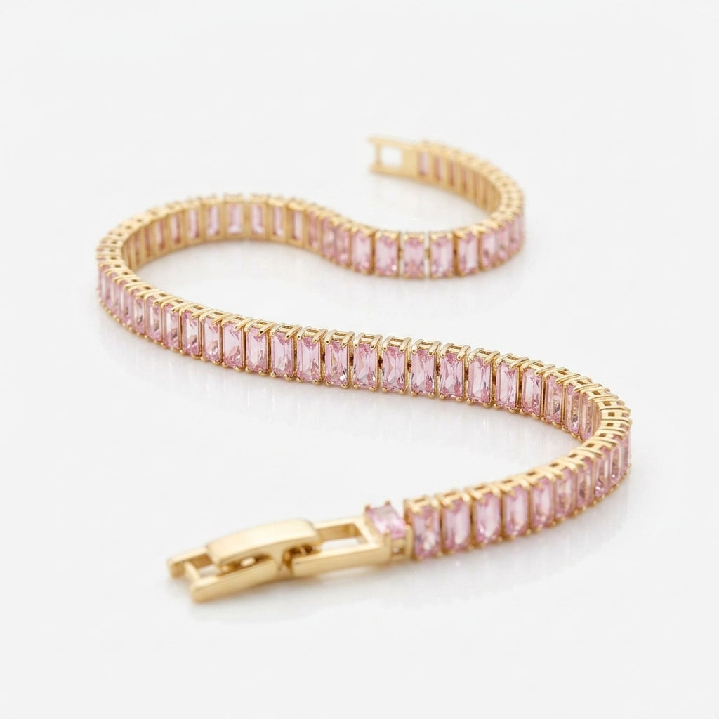 Rose Pink Baguette Tennis Bracelet