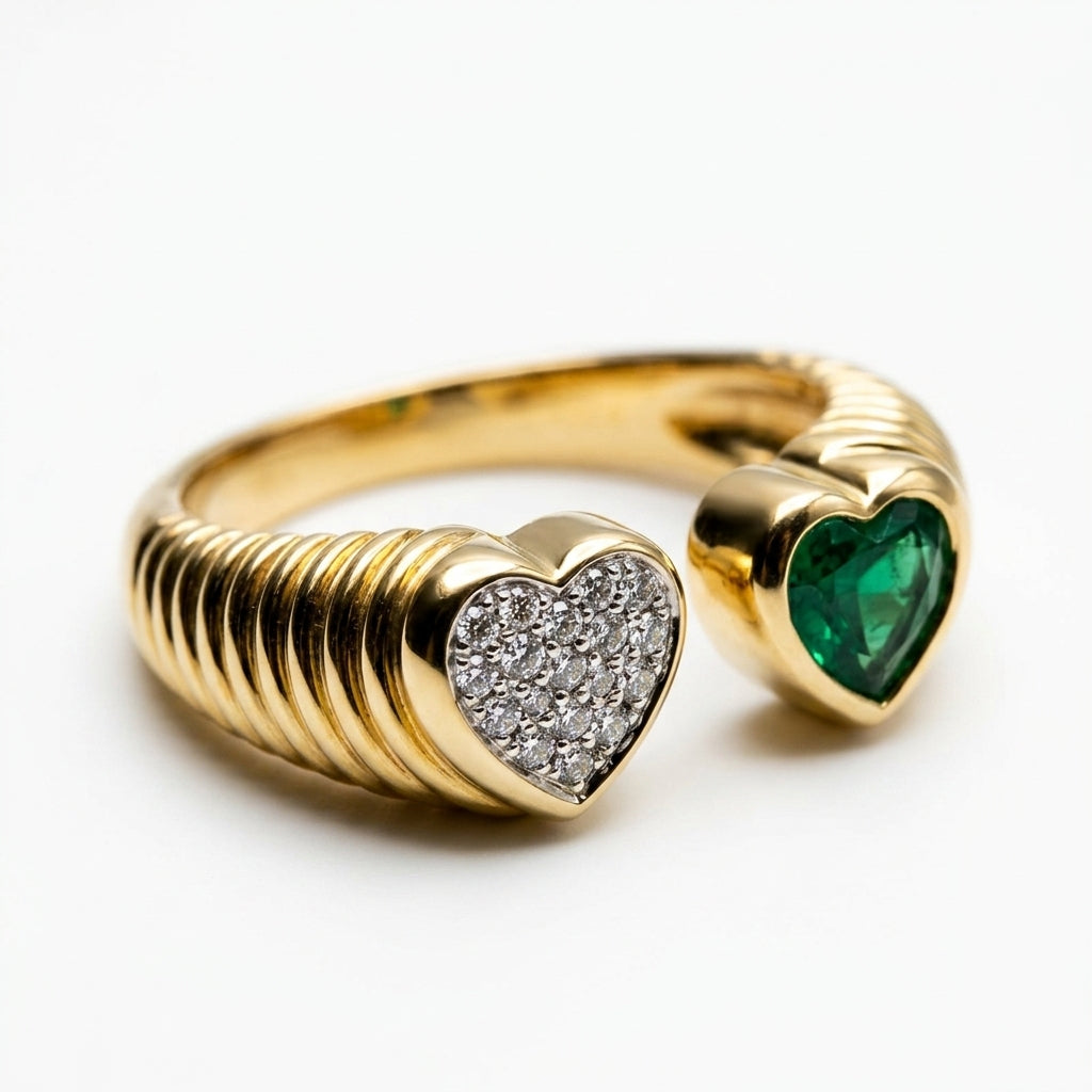Ribbed Gold Toi et Moi Heart Ring
