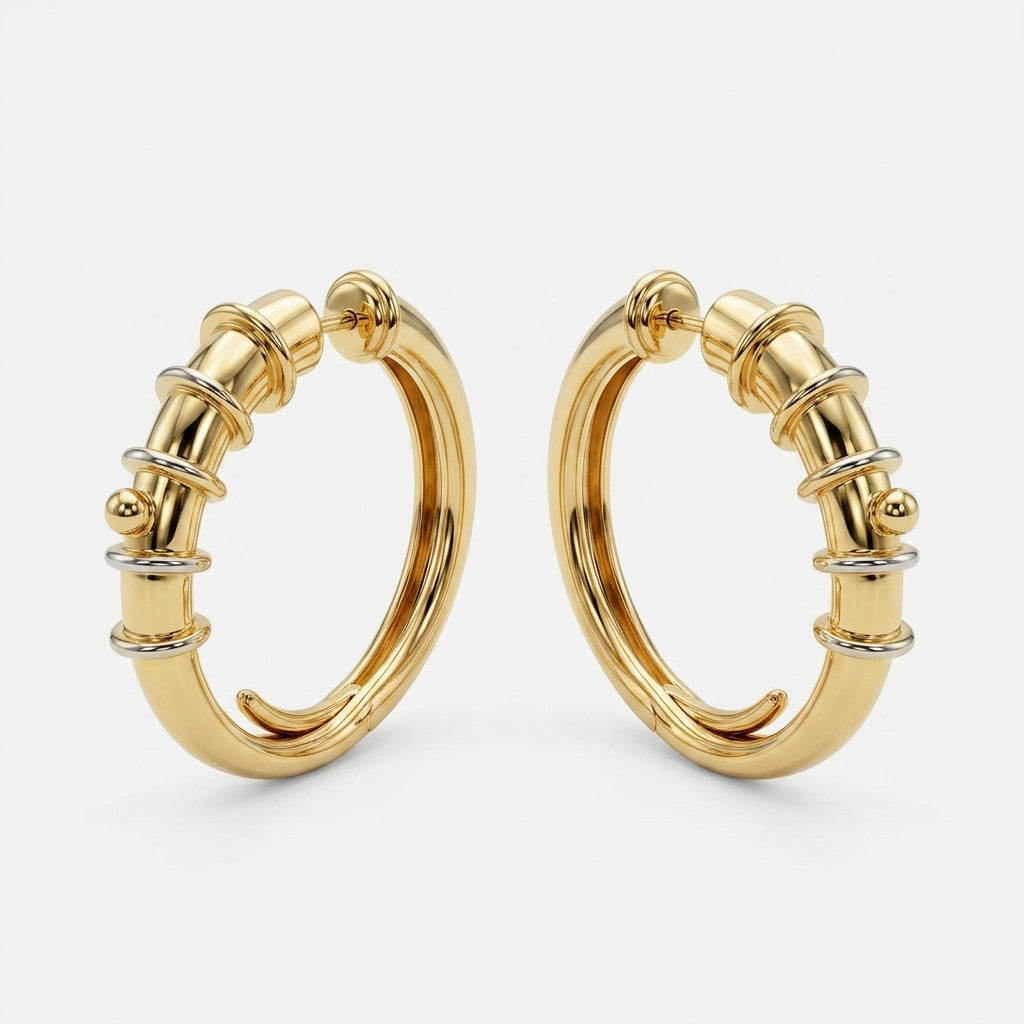 Mixed Metal Ribbed Hoops