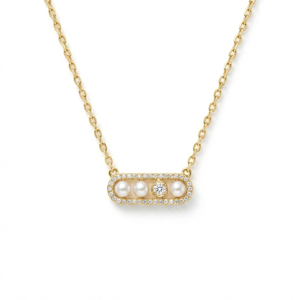 Pearl & Pavé Luminous Bar Necklace