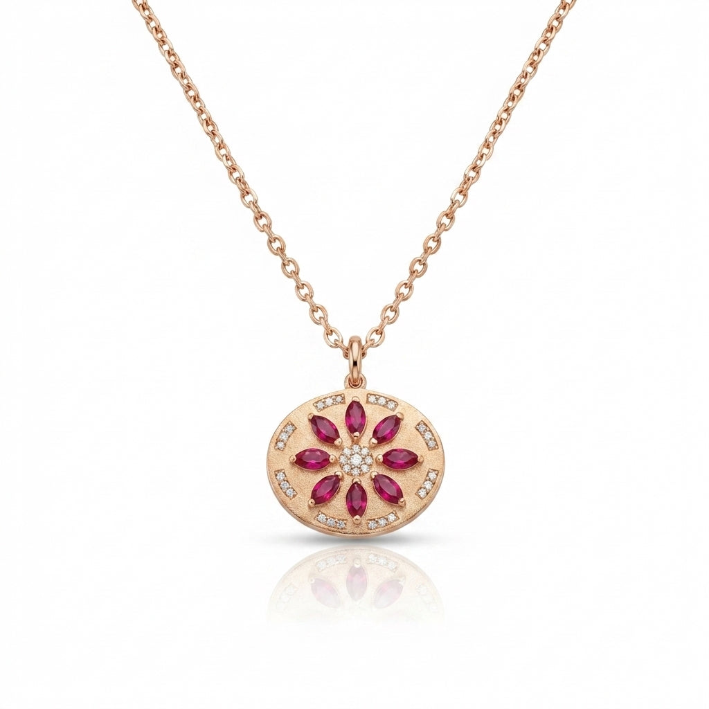 Royal Crimson Bloom Medallion Necklace