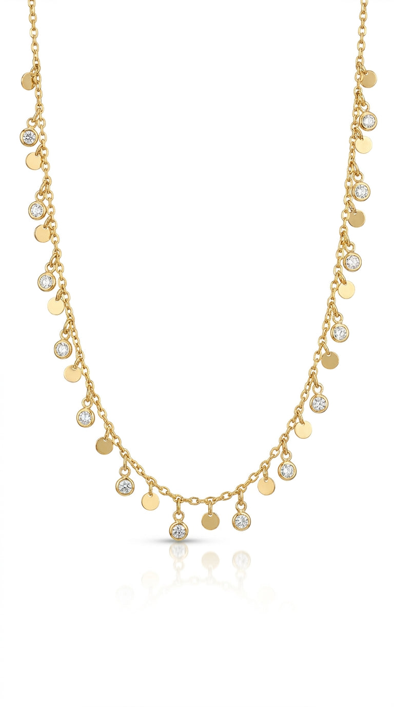 Celestial Shimmer Disc & Crystal Necklace