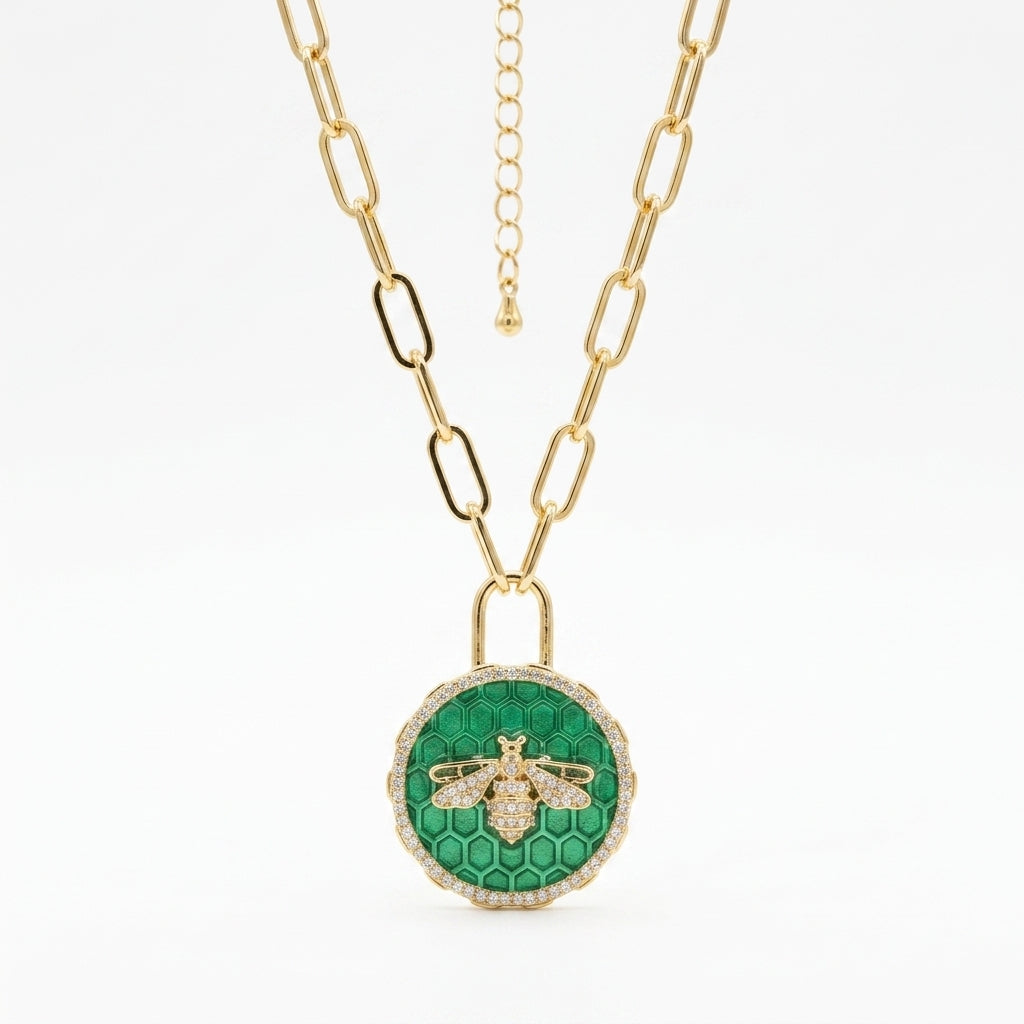 The Emerald Hive Padlock Necklace