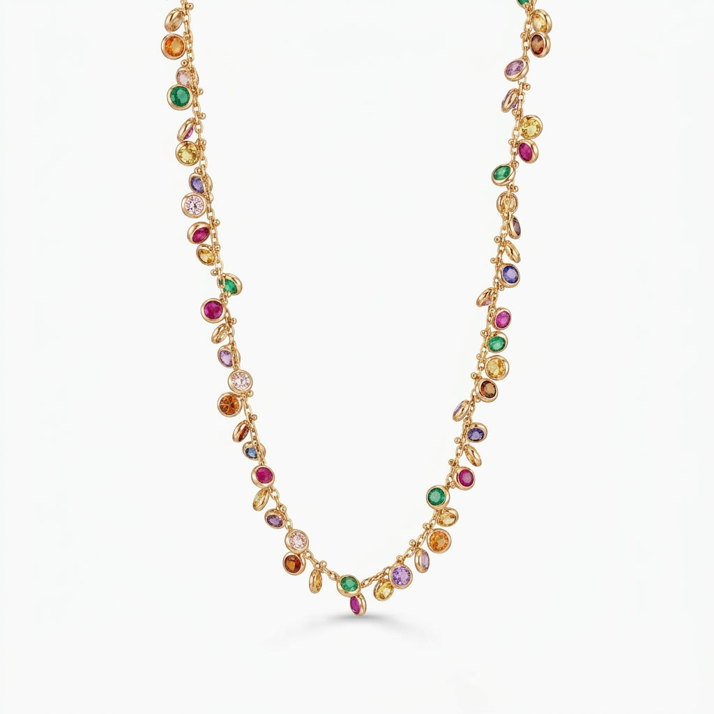 Multicolor Gemstone Fringe Necklace