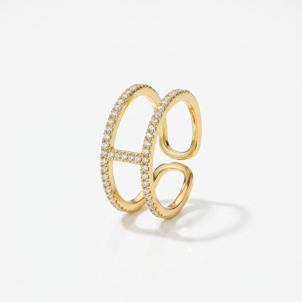 Parallel Crystal Open Cuff Ring