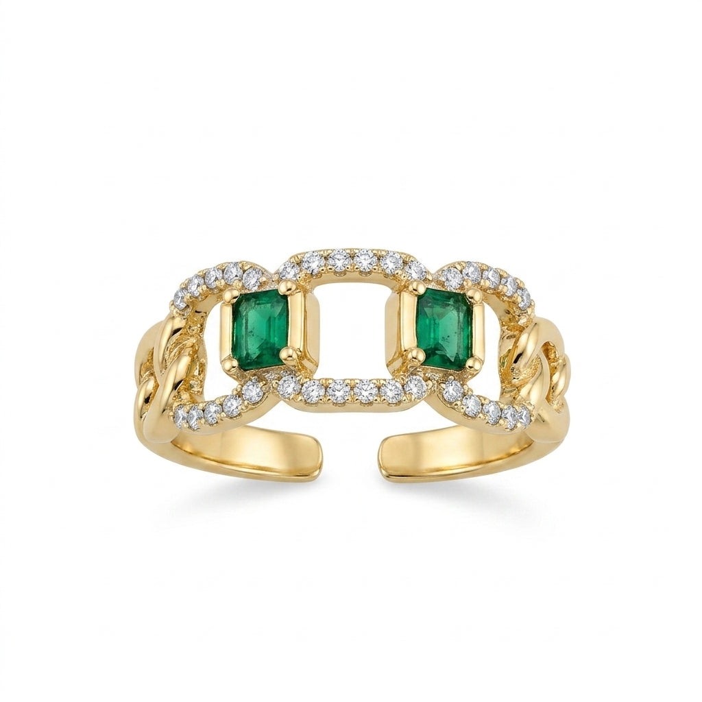 The Deco Emerald Link Ring