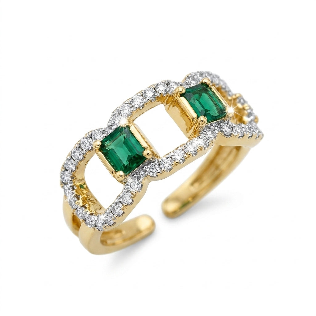 The Deco Emerald Link Ring