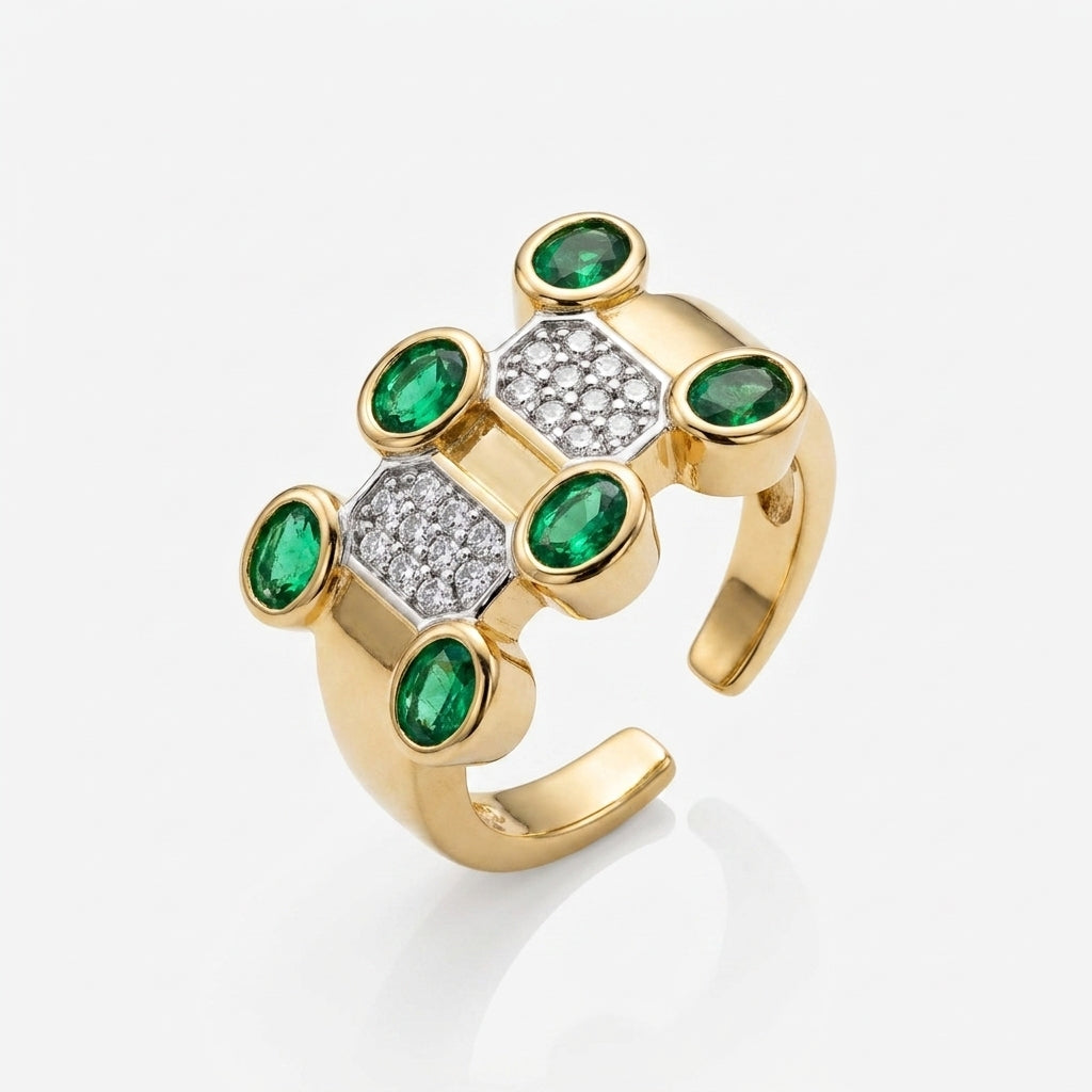 Geometric Green Gemstone Cuff Ring