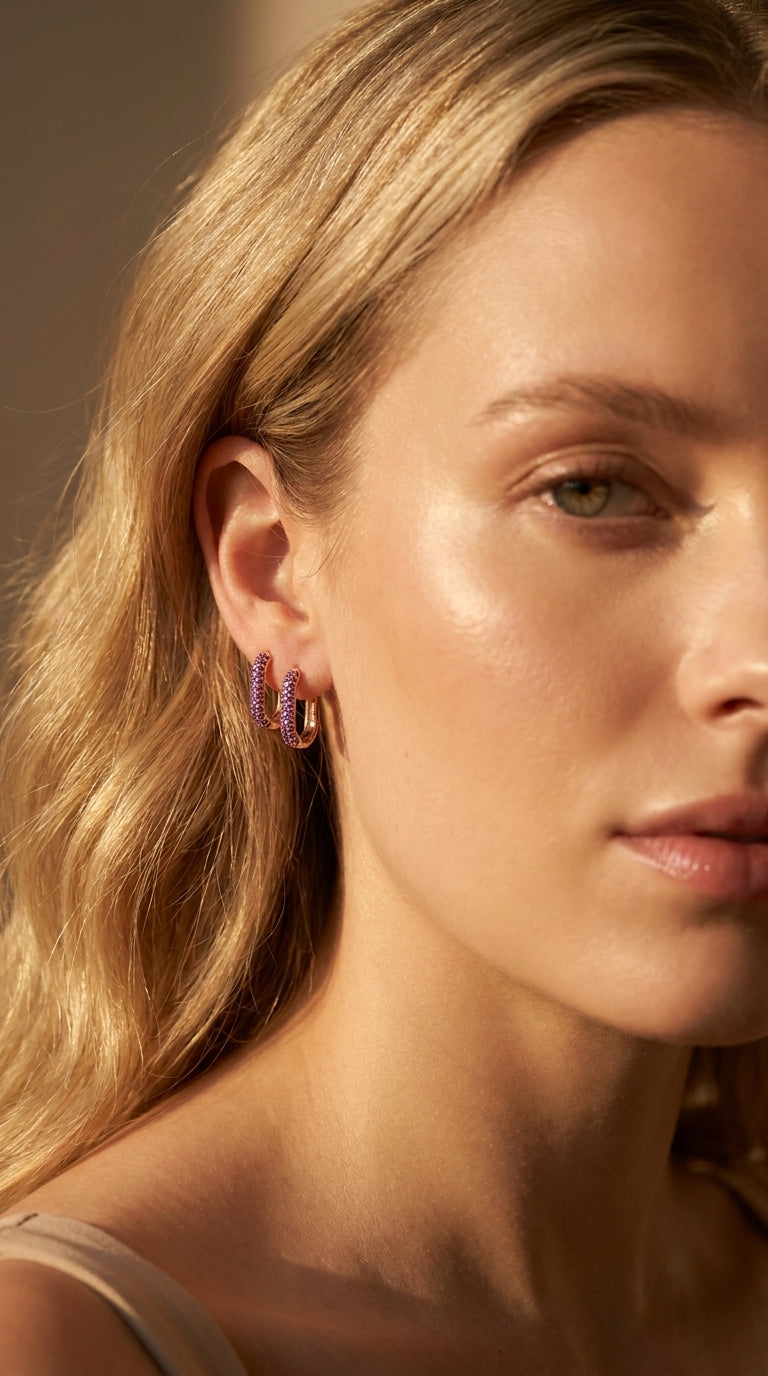 Amethyst Pavé Geometric Hoops