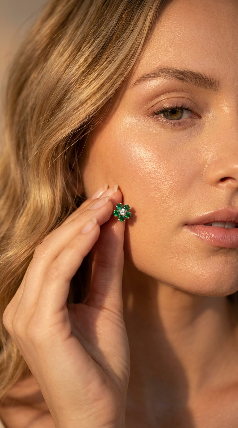 Emerald Flora Stud Earrings