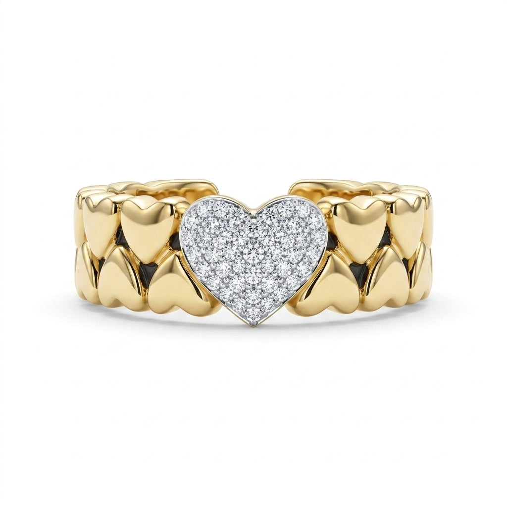 Crystal Center Heart Chain Ring