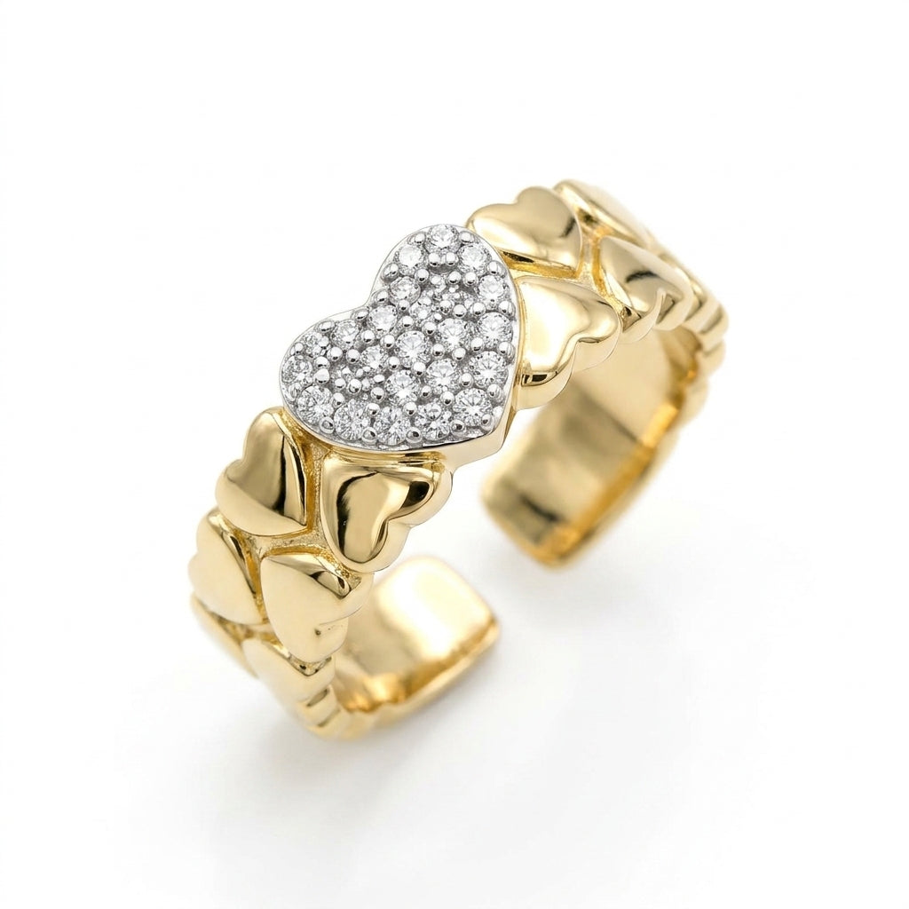 Crystal Center Heart Chain Ring