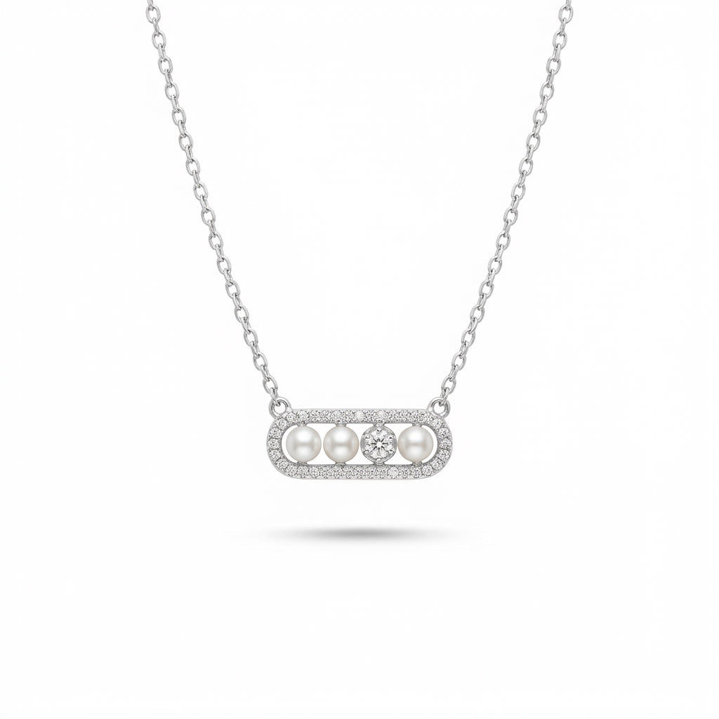 Pearl & Pavé Luminous Bar Necklace