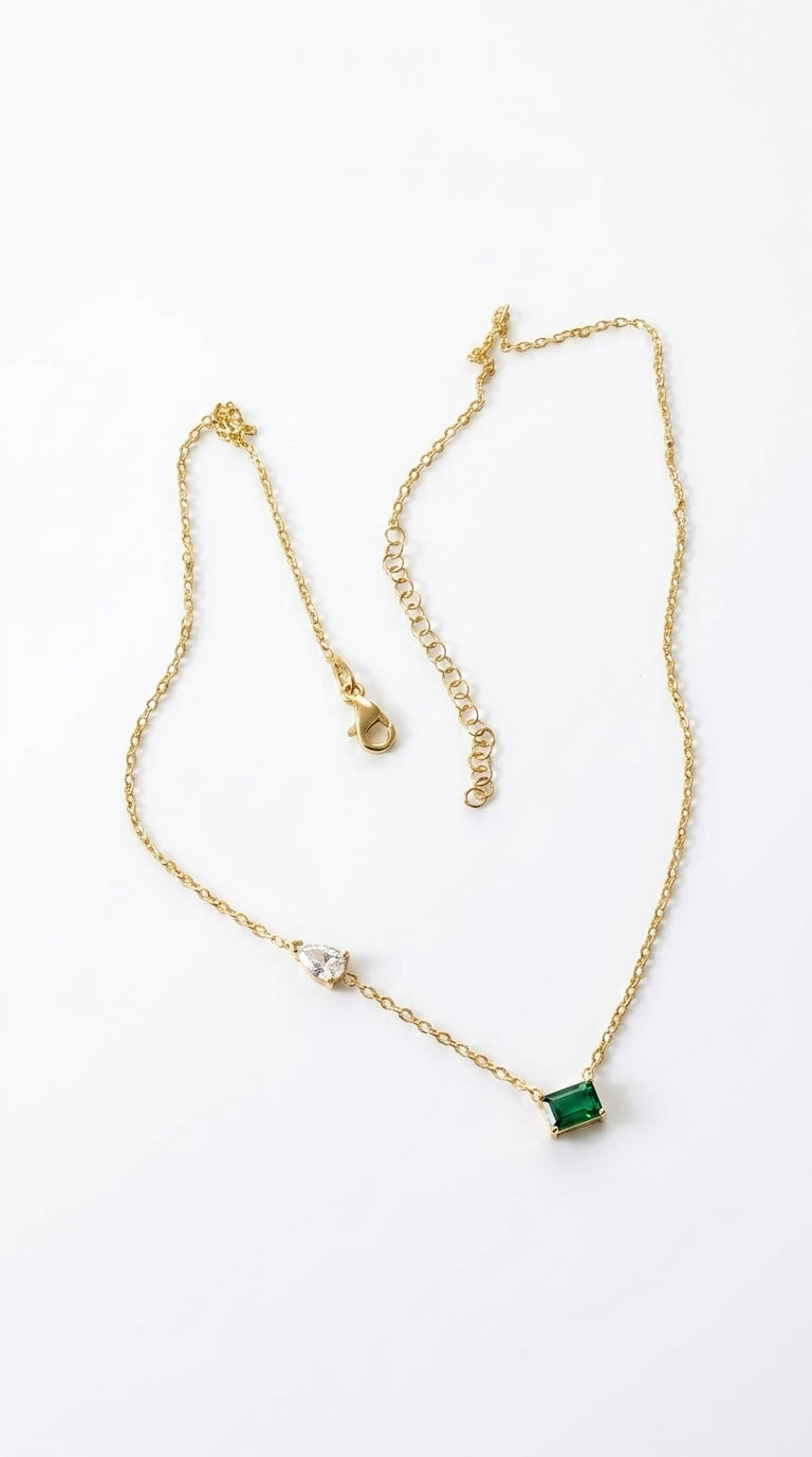 Radiant Emerald Asymmetric Aura Necklace