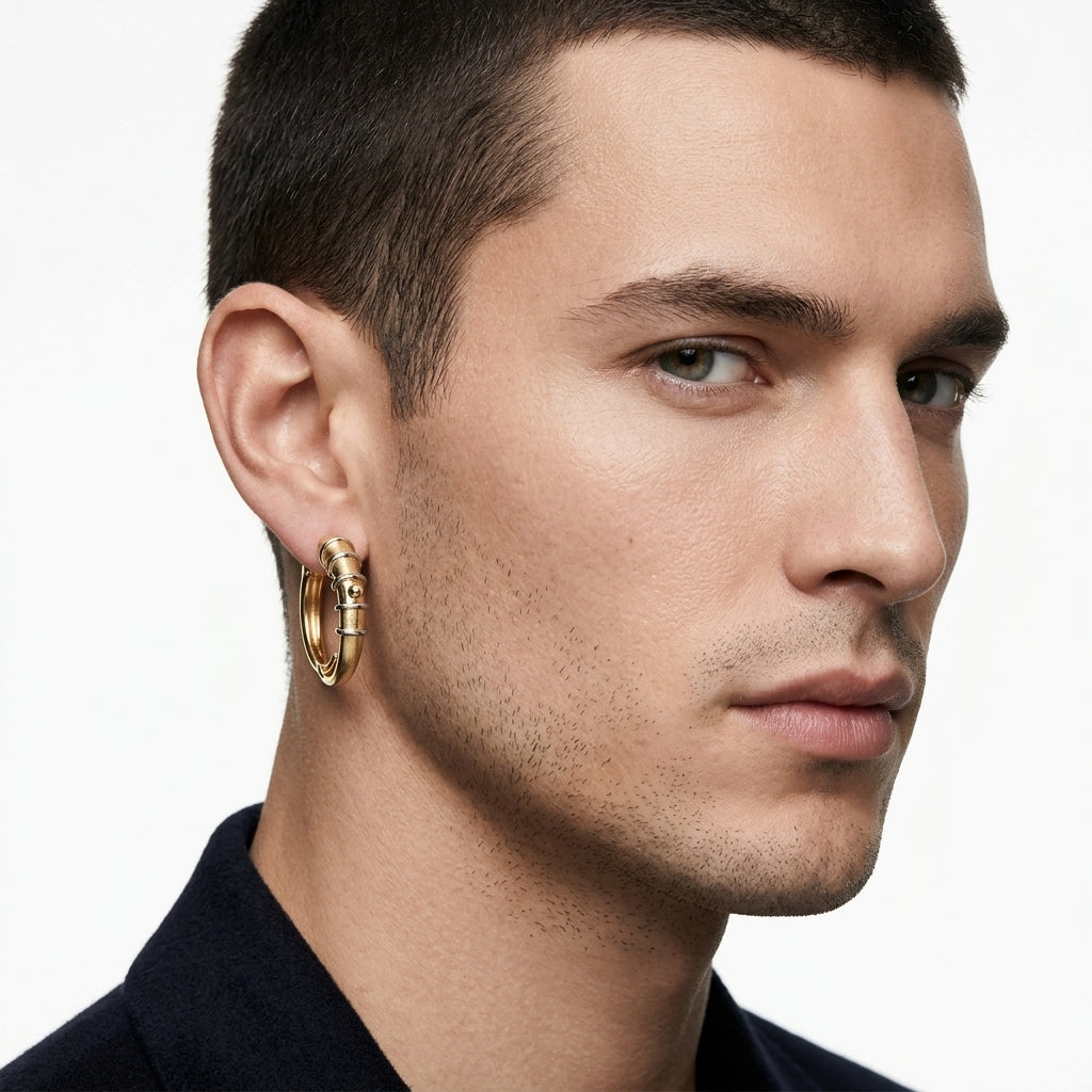 Mixed Metal Ribbed Hoops