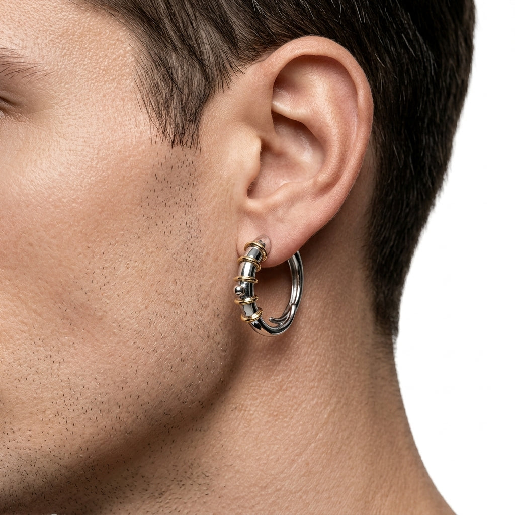 Mixed Metal Ribbed Hoops