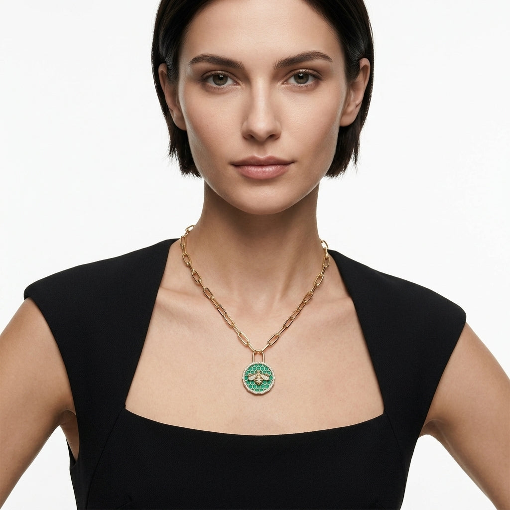 The Emerald Hive Padlock Necklace
