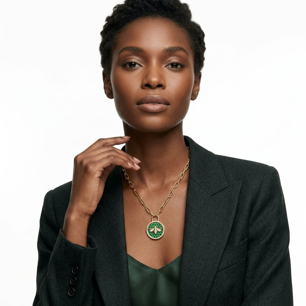 The Emerald Hive Padlock Necklace