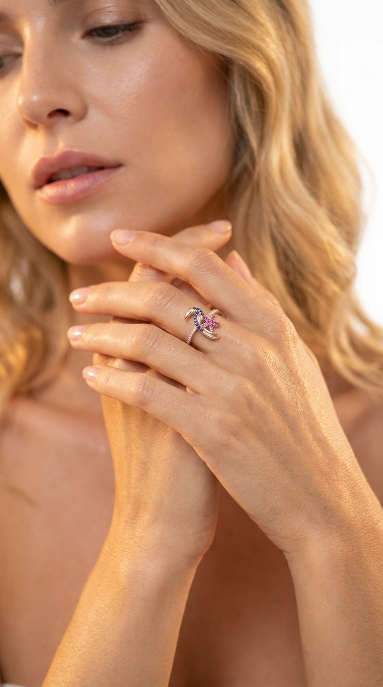 Tropischer Seestern- & Saphir-Tukan-Ring
