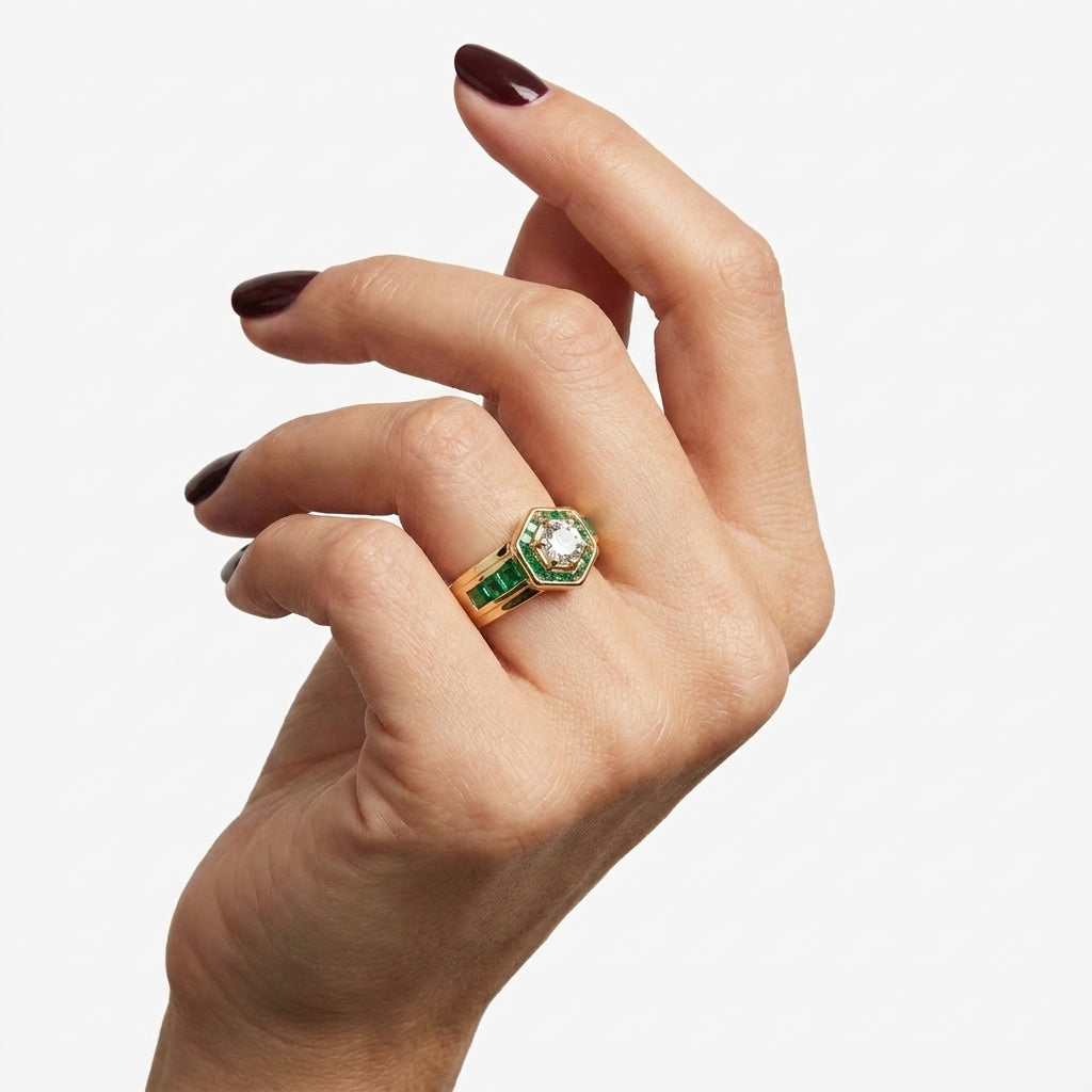 The Art Deco Emerald Hexagon Ring