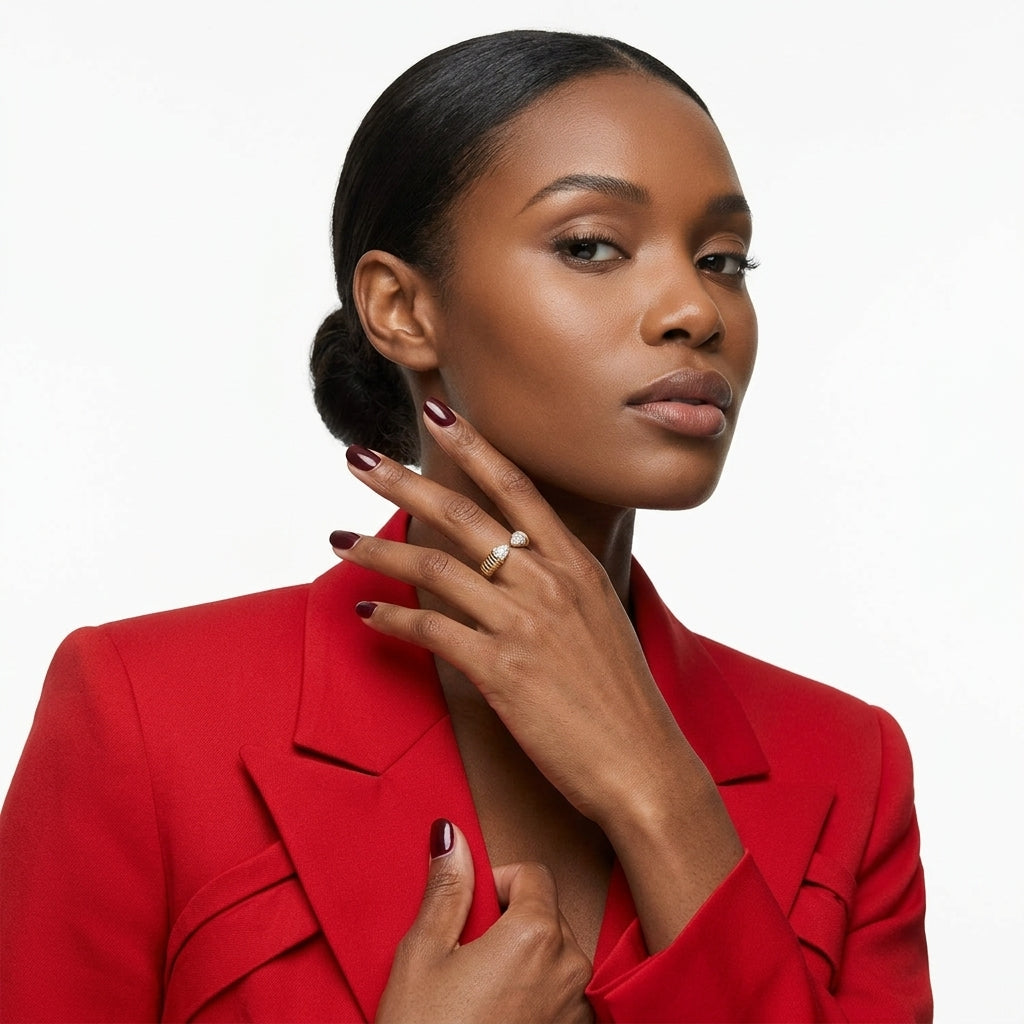 The Ribbed Teardrop Cuff Ring