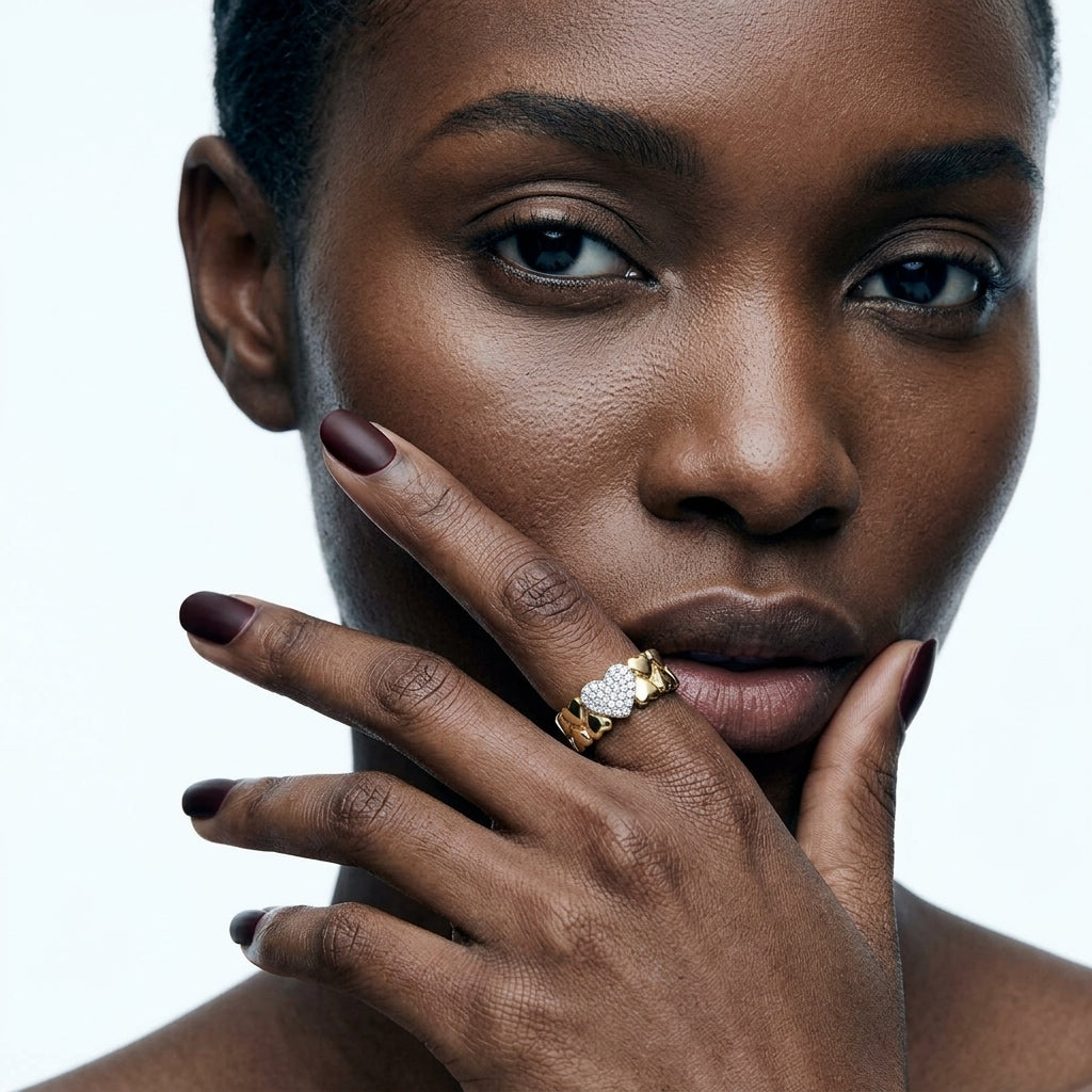 Crystal Center Heart Chain Ring