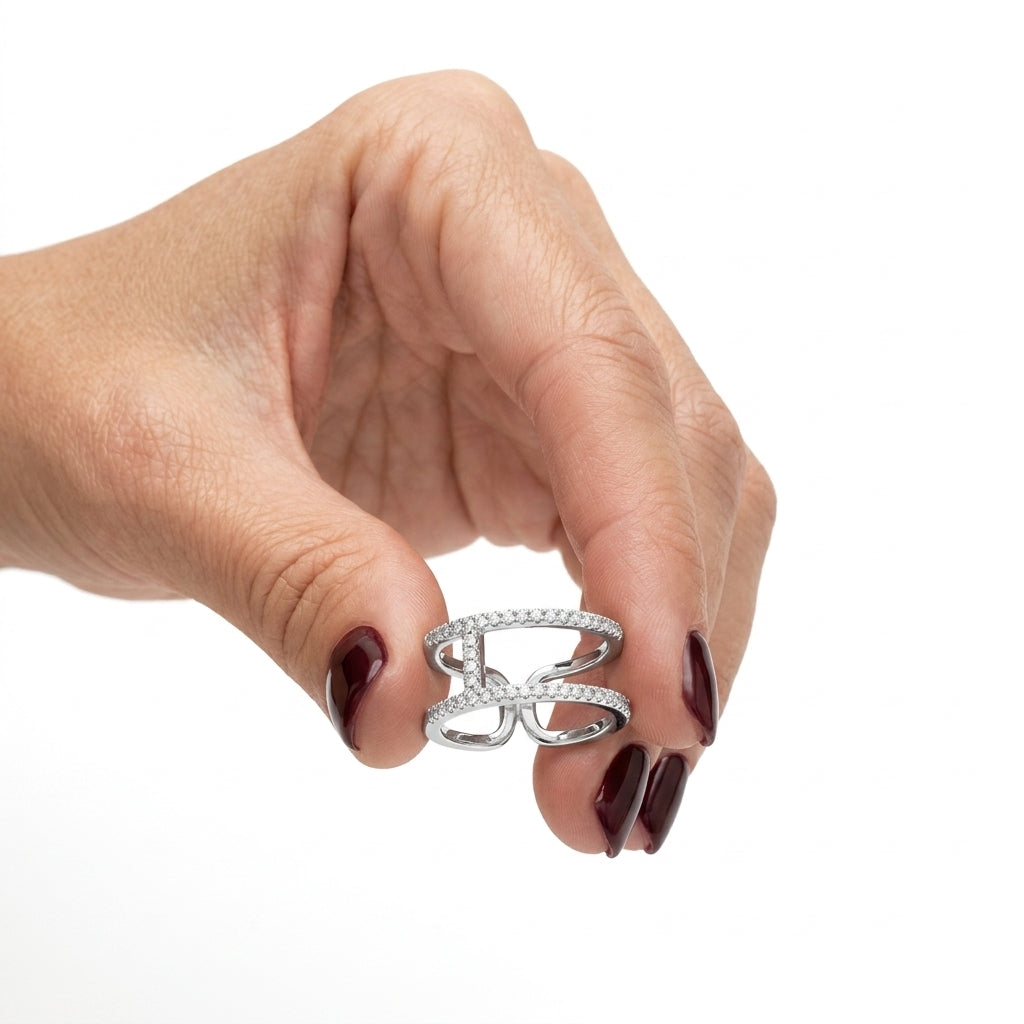 Parallel Crystal Open Cuff Ring