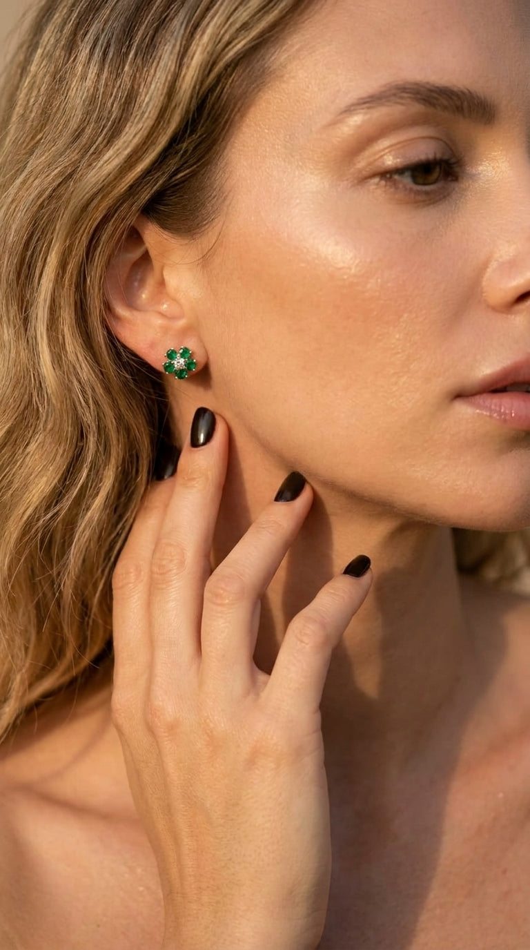 Emerald Flora Stud Earrings