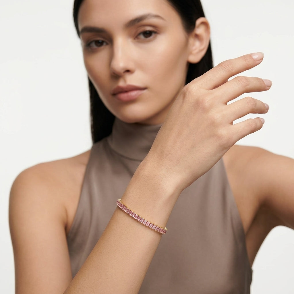 Rose Pink Baguette Tennis Bracelet