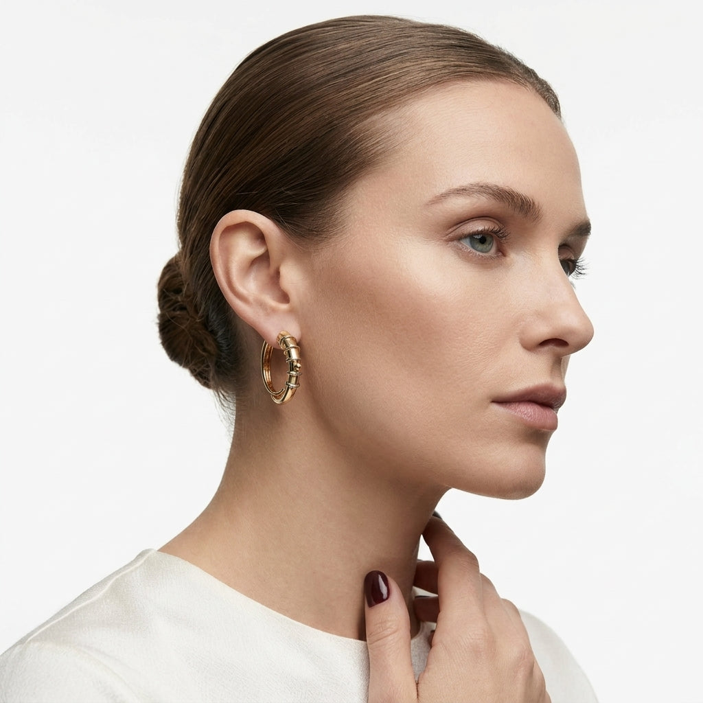 Mixed Metal Ribbed Hoops