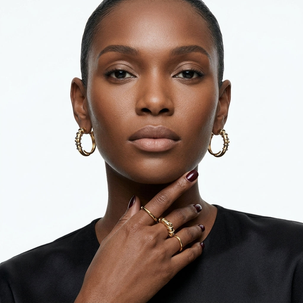 Mixed Metal Ribbed Hoops