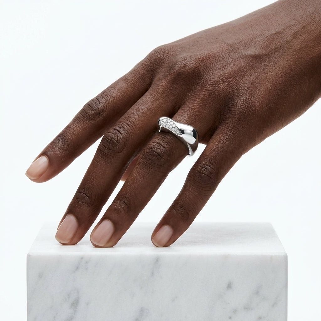 Sculptural Pavé Wave Ring
