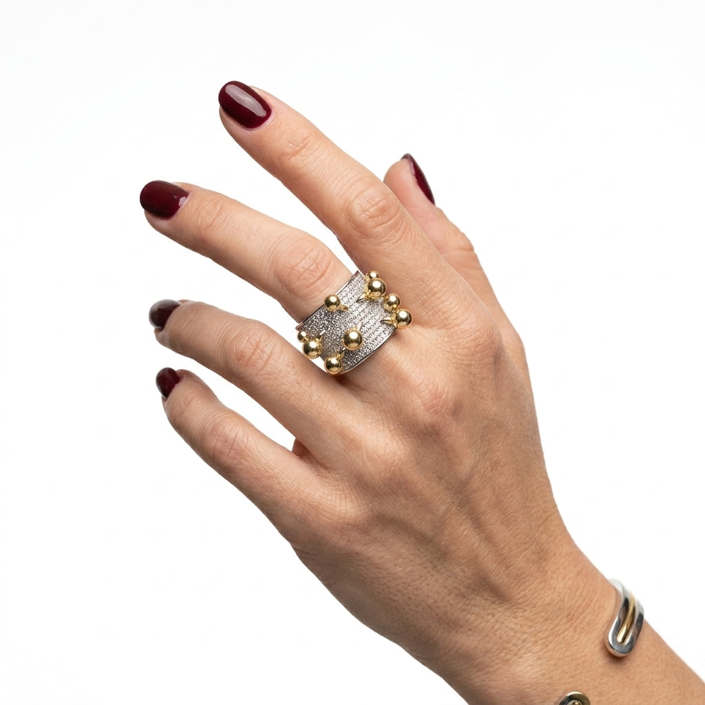 Mixed Metal Pavé Sphere Ring