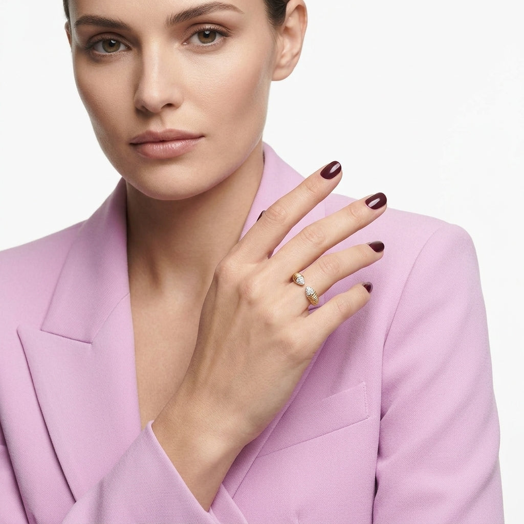 The Ribbed Teardrop Cuff Ring