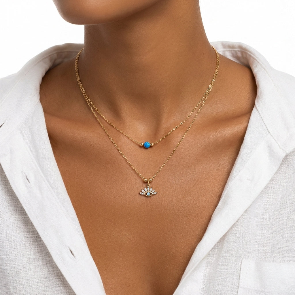 Baguette Sunburst Eye & Opal Necklace