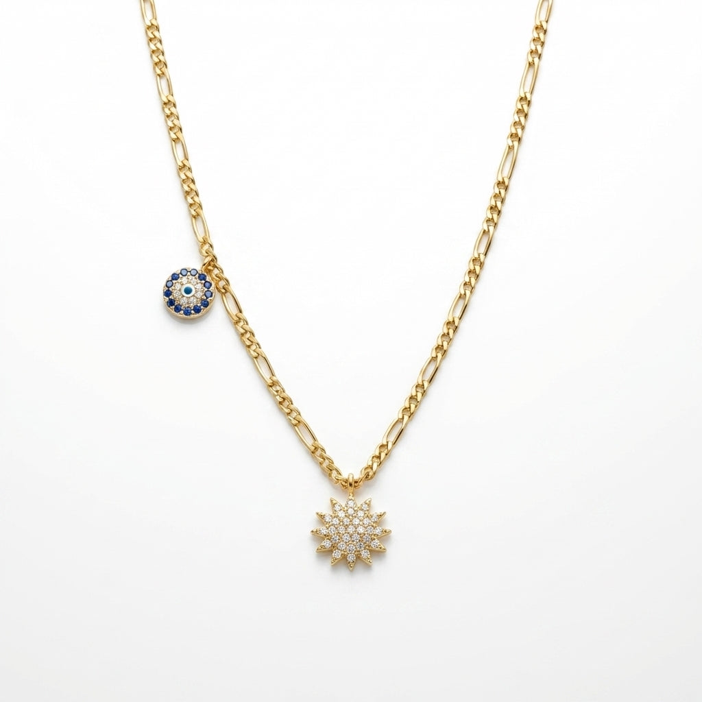 Shimmering Sun & Evil Eye Station Necklace