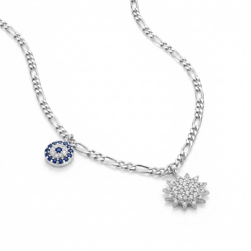 Shimmering Sun & Evil Eye Station Necklace