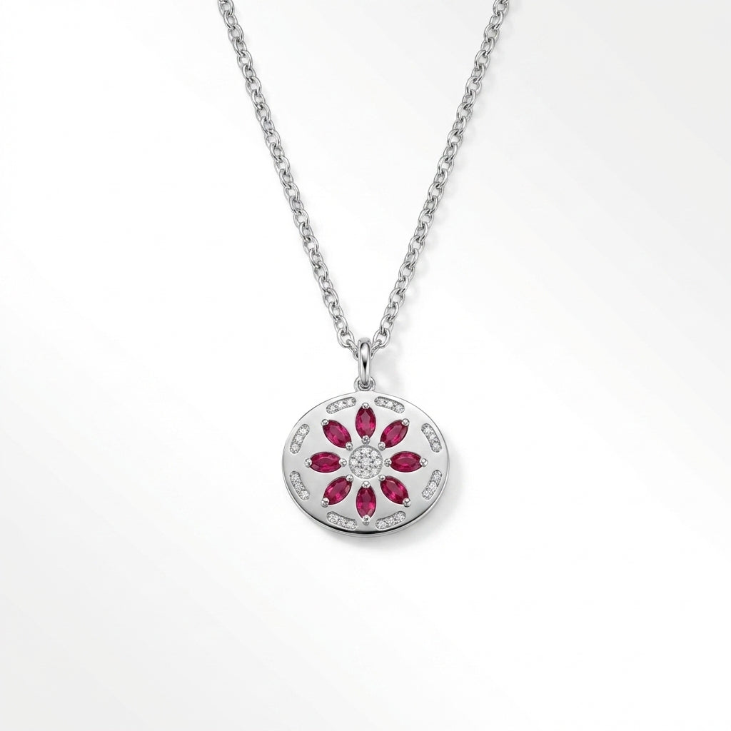 Royal Crimson Bloom Medallion Necklace