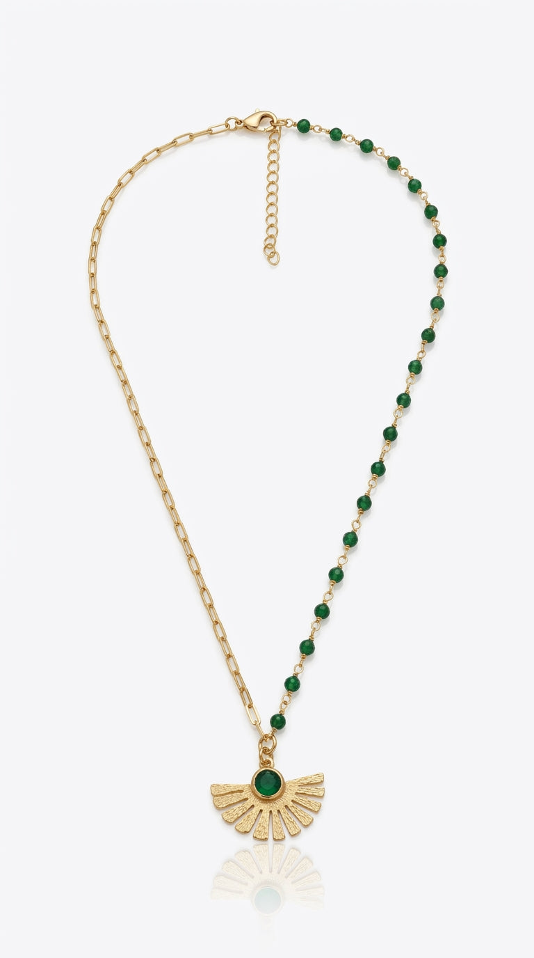 Radiant Emerald Fan Asymmetric Necklace