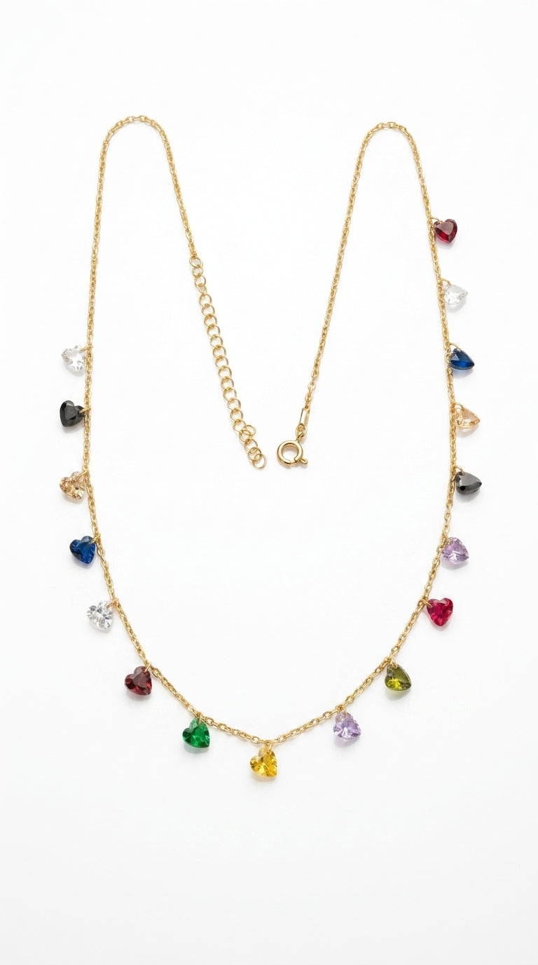 Multicolor Heart Drops Necklace