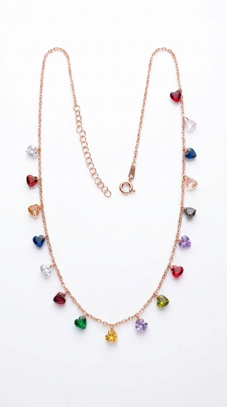 Multicolor Heart Drops Necklace