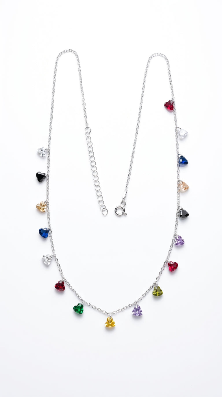 Multicolor Heart Drops Necklace