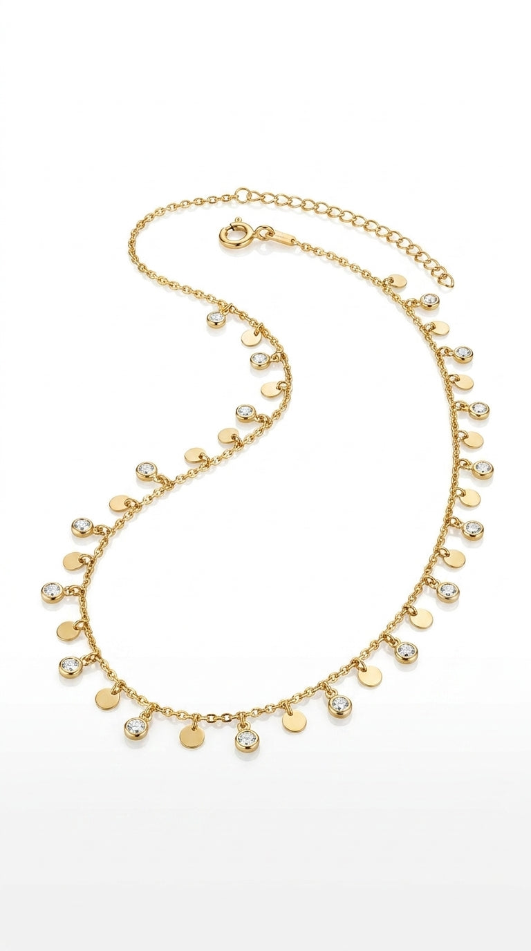 Celestial Shimmer Disc & Crystal Necklace