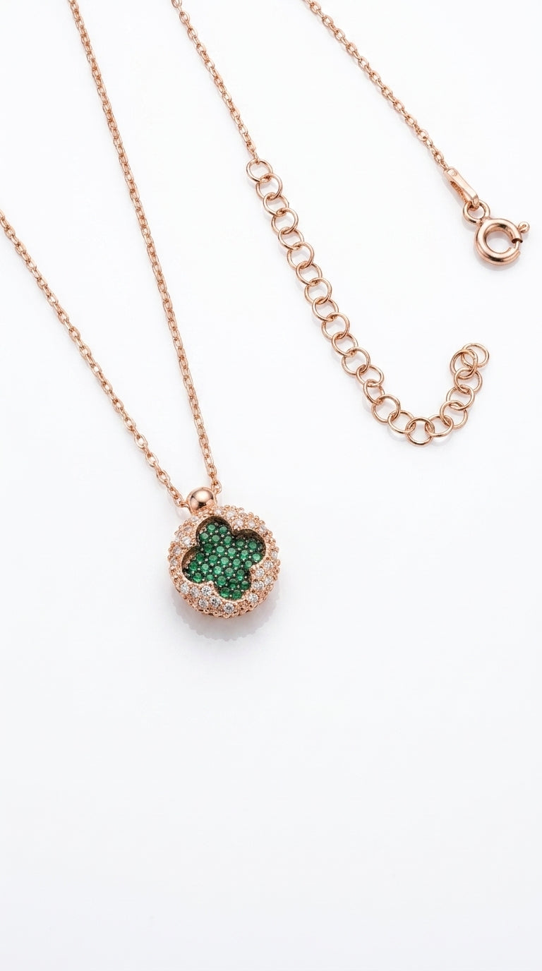 Celestial Emerald Clover Halo Necklace