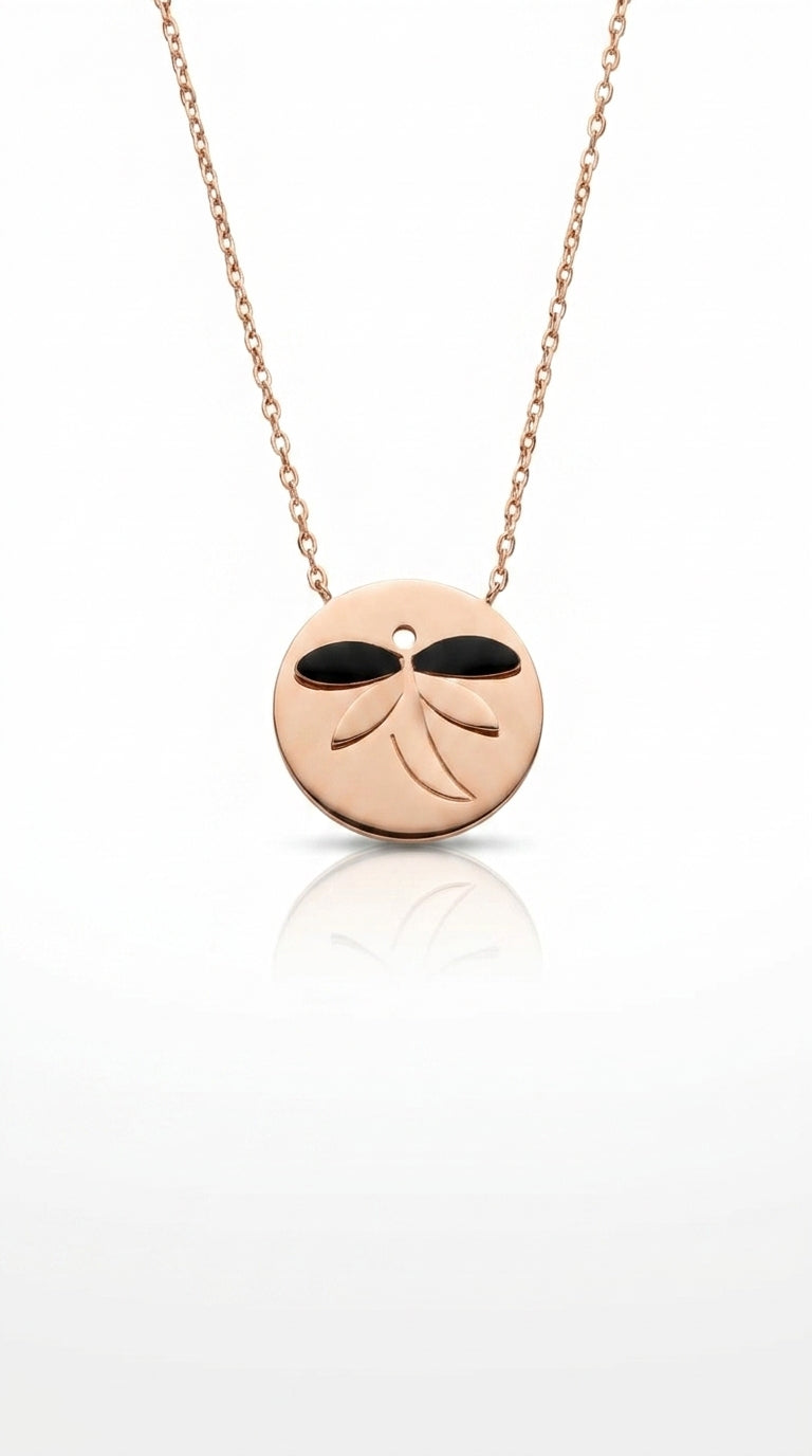 Midnight Dragonfly Disc Necklace