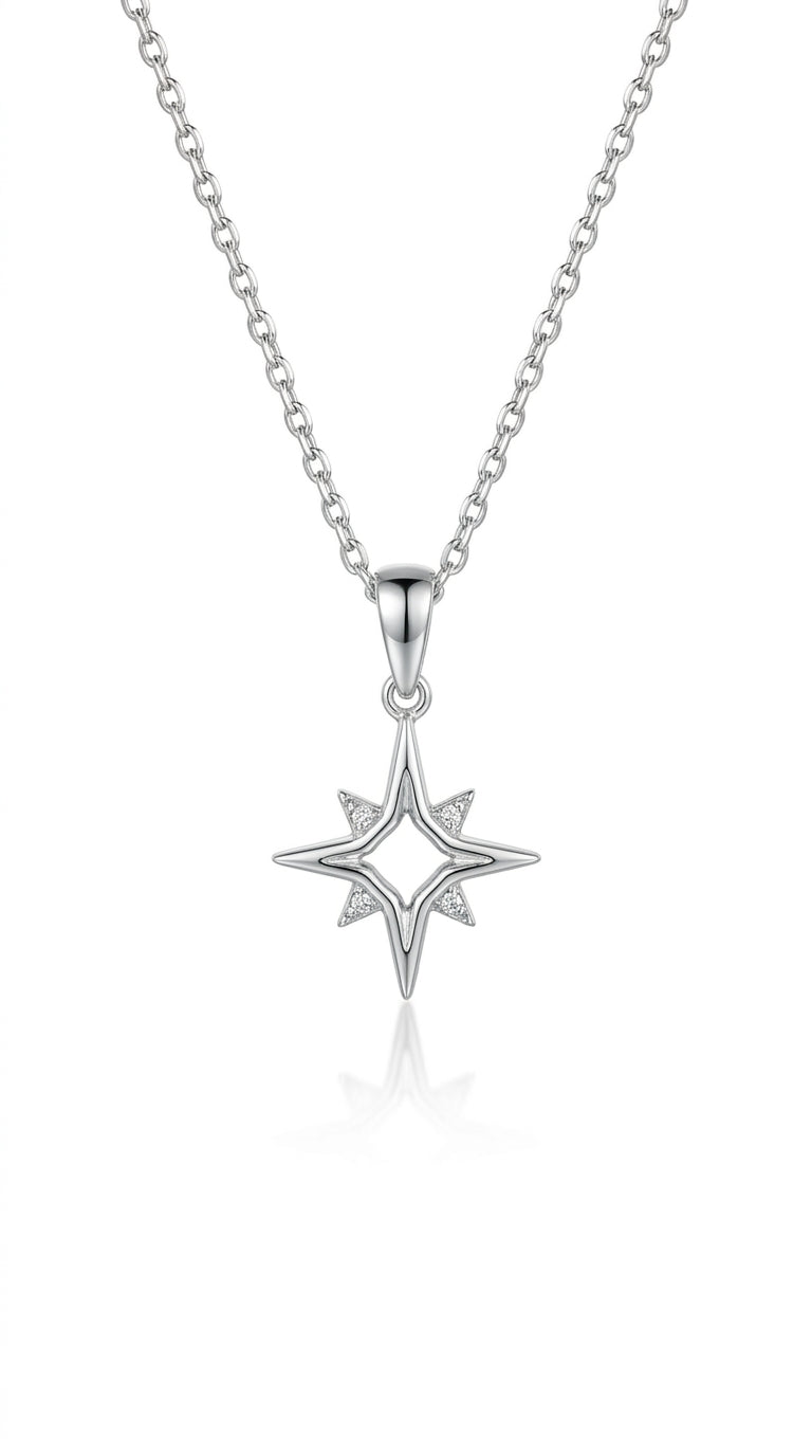 Minimalist Stellar Compass Silver Necklace