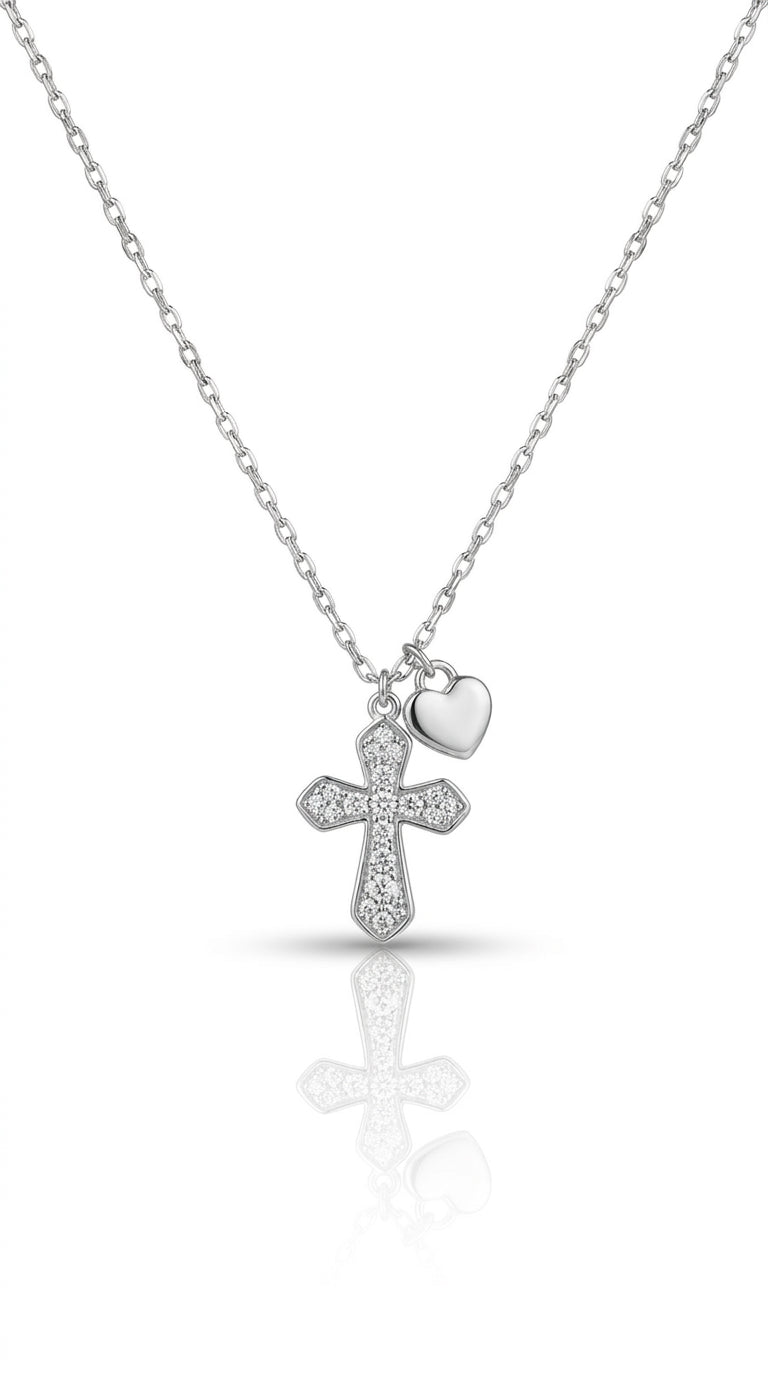 Dainty Pearl Inlay Cross & Heart Necklace